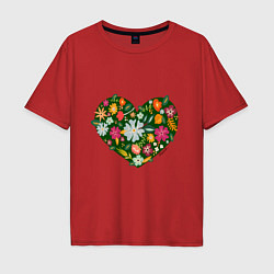 Мужская футболка оверсайз Сердце из цветов и травы