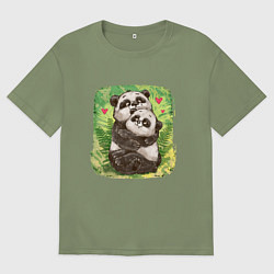 Мужская футболка оверсайз Влюбленные мультяшные панды