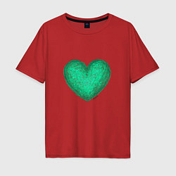 Мужская футболка оверсайз Рисунок сердце бирюзового цвета