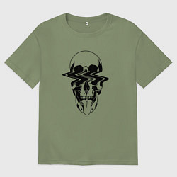 Футболка оверсайз мужская Глитч череп, цвет: авокадо