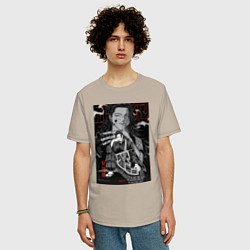 Футболка оверсайз мужская Сугуру Гето сидит - Магическая битва, цвет: миндальный — фото 2