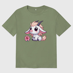 Мужская футболка оверсайз Козерог с цветком