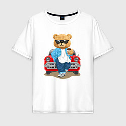 Мужская футболка оверсайз Плюшевый медведь у автомобиля