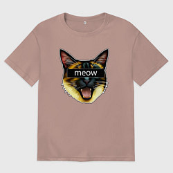 Футболка оверсайз мужская Кот meow стикер, цвет: пыльно-розовый