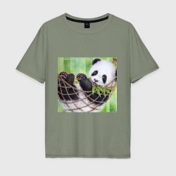 Футболка оверсайз мужская Панда медвед, цвет: авокадо