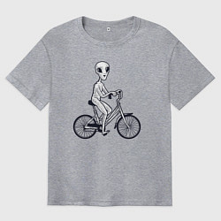 Мужская футболка оверсайз Пришелец на велике