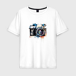 Футболка оверсайз мужская Фотоаппарат акварель, цвет: белый