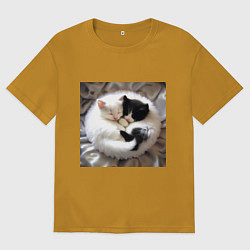 Мужская футболка оверсайз Два любящих котика обнимаются клубочком