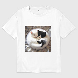 Мужская футболка оверсайз Два любящих котика обнимаются клубочком