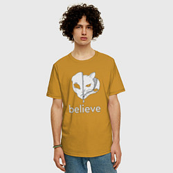 Футболка оверсайз мужская Believe в котов инопланетян, цвет: горчичный — фото 2