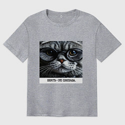 Мужская футболка оверсайз Мем кот в очках: шерсть это приправа