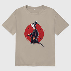 Мужская футболка оверсайз Девушка самурай в маске