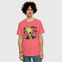 Футболка оверсайз мужская Bart Simpson - punks not dead, цвет: коралловый — фото 2