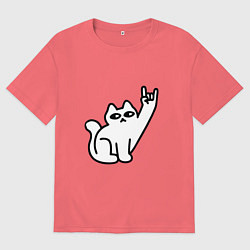 Футболка оверсайз мужская Рок кот мем, цвет: коралловый