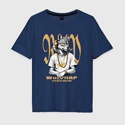 Мужская футболка оверсайз Волк репер в золотых наушниках