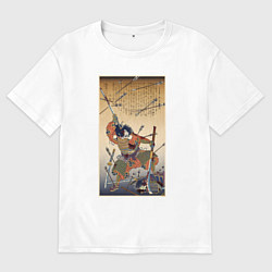 Мужская футболка оверсайз Японский самурай с катаной и нагинатой: гравюра ук