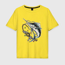 Футболка оверсайз мужская Скелет рыбалка, цвет: желтый