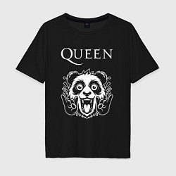 Футболка оверсайз мужская Queen rock panda, цвет: черный