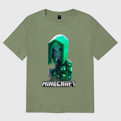 Футболка оверсайз мужская Minecraft зеленая девушка, цвет: авокадо