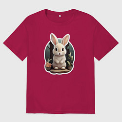 Футболка оверсайз мужская Маленький пушистый кролик, цвет: маджента