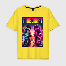 Футболка оверсайз мужская Minecraft - neon fantasy ai art, цвет: желтый