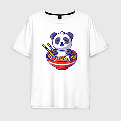 Футболка оверсайз мужская Панда ест рамен, цвет: белый