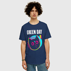Футболка оверсайз мужская Green Day rock star cat, цвет: тёмно-синий — фото 2