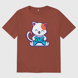 Мужская футболка оверсайз Котик с джойстиком