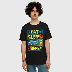 Футболка оверсайз мужская Eat sleep fly, цвет: черный — фото 2