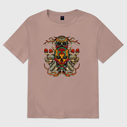 Футболка оверсайз мужская Skull and mushrooms, цвет: пыльно-розовый