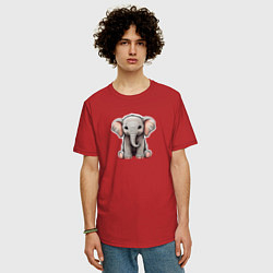 Футболка оверсайз мужская Красивый африканский слоненок, цвет: красный — фото 2
