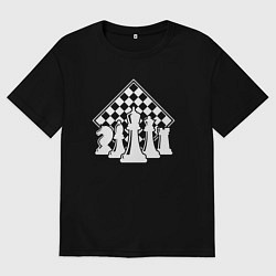 Футболка оверсайз мужская Фигуры шахмат, цвет: черный