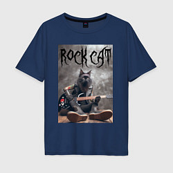 Футболка оверсайз мужская Rock cat - ai art, цвет: тёмно-синий