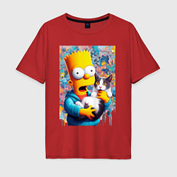 Мужская футболка оверсайз Bart Simpson with a kitten - ai art