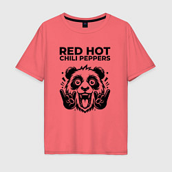 Футболка оверсайз мужская Red Hot Chili Peppers - rock panda, цвет: коралловый