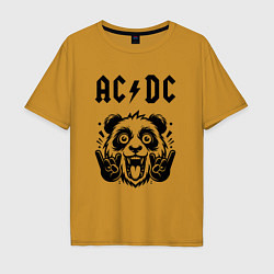 Футболка оверсайз мужская AC DC - rock panda, цвет: горчичный