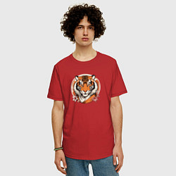 Футболка оверсайз мужская Тигр в ретро стиле, цвет: красный — фото 2