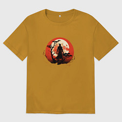 Мужская футболка оверсайз Самурай на закате у дерева