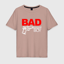 Футболка оверсайз мужская Bad boy - with gun, цвет: пыльно-розовый