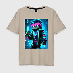 Мужская футболка оверсайз Minecraft - neon character ai art