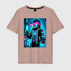 Мужская футболка оверсайз Minecraft - neon character ai art