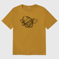 Мужская футболка оверсайз Хрюшка новогодняя