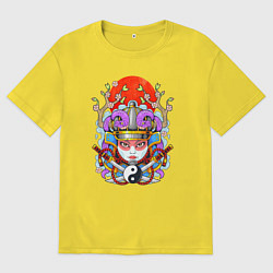 Футболка оверсайз мужская Мифологическая девушка самурай, цвет: желтый