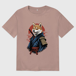 Мужская футболка оверсайз Собака Сиба-ину самурай