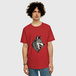 Футболка оверсайз мужская Рисунок волка, цвет: красный — фото 2