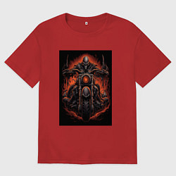 Мужская футболка оверсайз Скелет из ада едет на старом мотоцикле