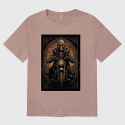 Футболка оверсайз мужская Старый скелет едет на старом мотоцикле, цвет: пыльно-розовый