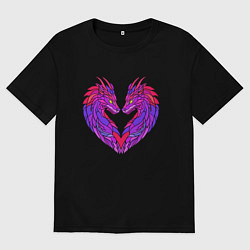 Футболка оверсайз мужская Драконы и сердце, цвет: черный