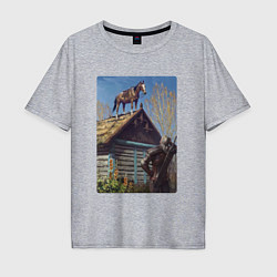 Мужская футболка оверсайз Геральд и плотва на крыше - обложка карты из Гвинт