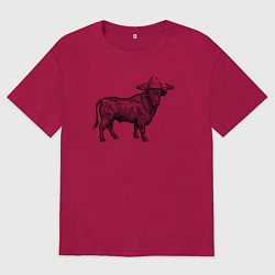 Мужская футболка оверсайз Бык в новогодней шапке